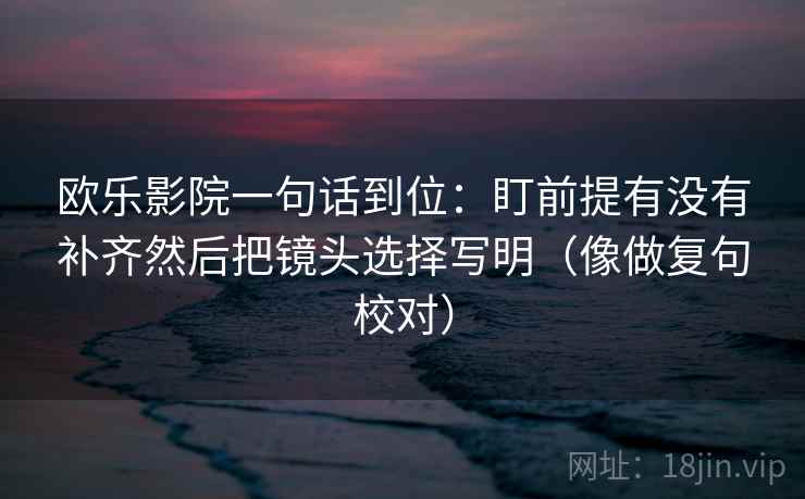 欧乐影院一句话到位:盯前提有没有补齐然后把镜头选择写明(像做复句校对)